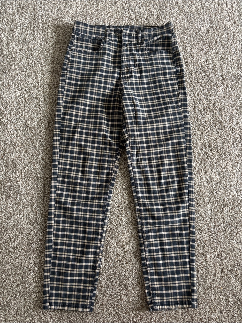 Plaid mom jeans- Navy & Cream